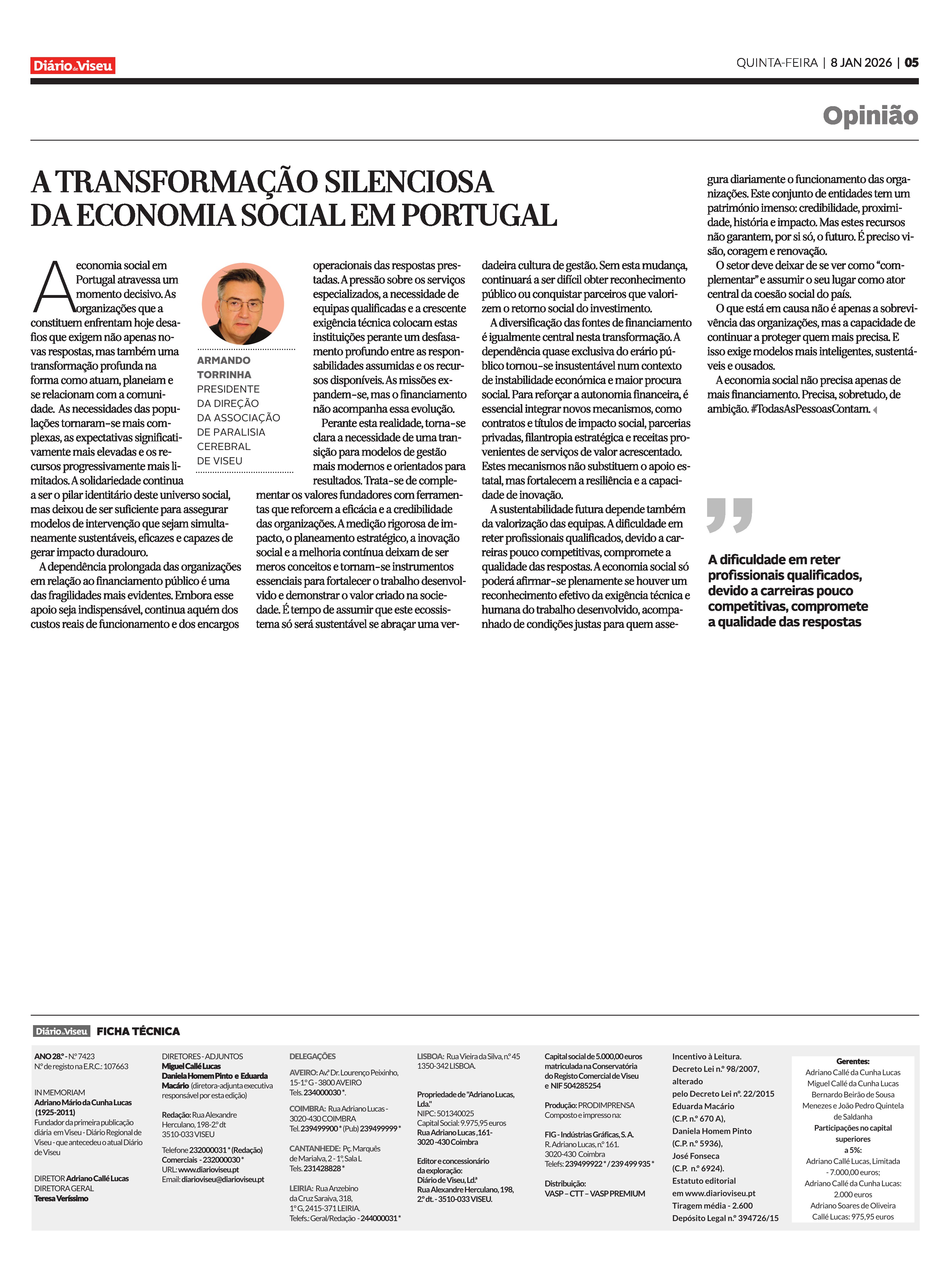 Artigo de Opinião - A transformação silenciosa da economia social em Portugal