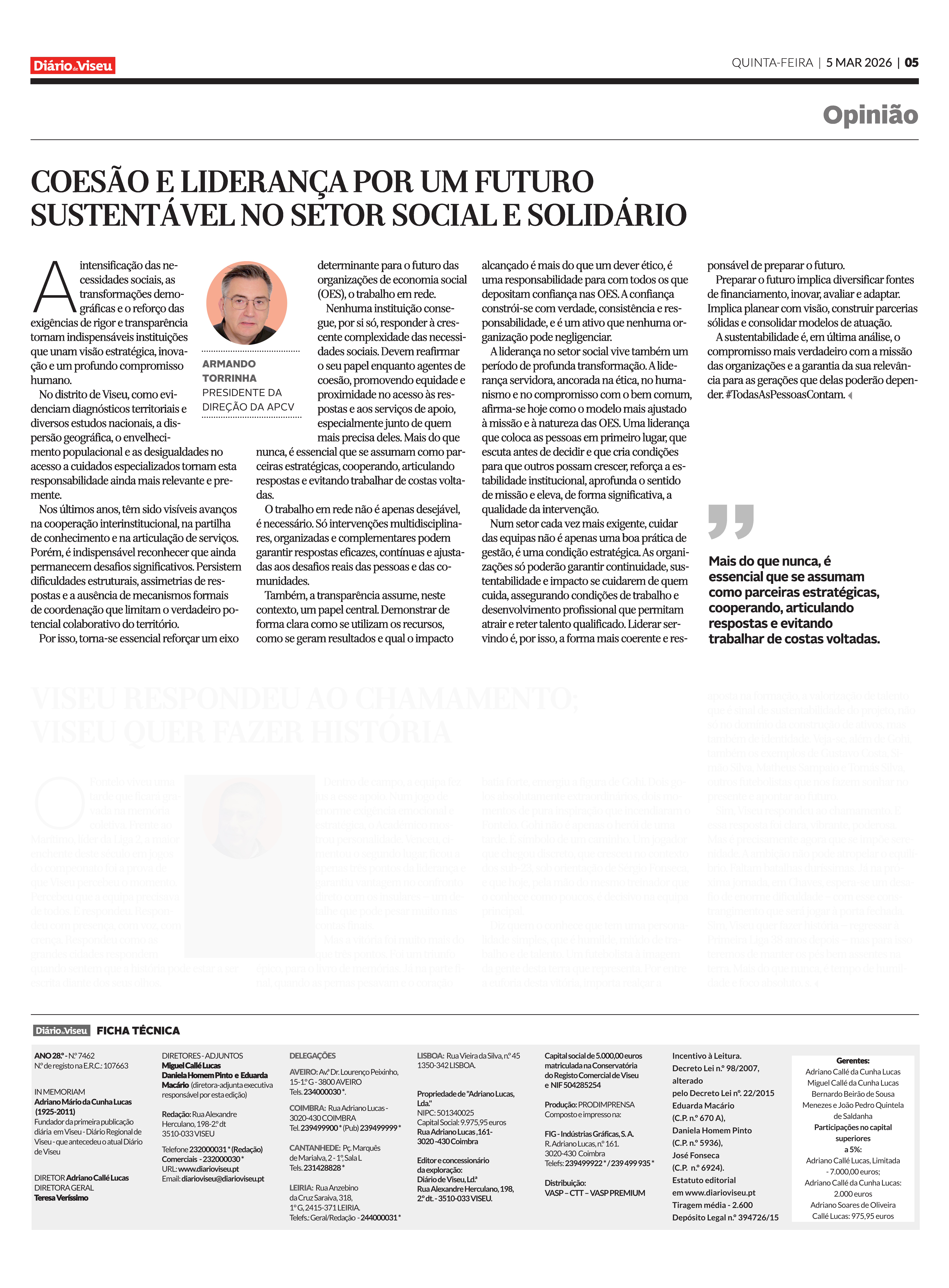 Artigo de Opinião - Coesão e liderança por um futuro sustentável no setor social e solidário